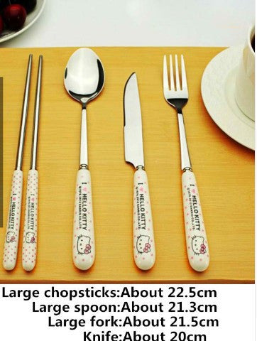 Ceramic Handle Stainless Steel Chopsticks Spoon Fork Tableware