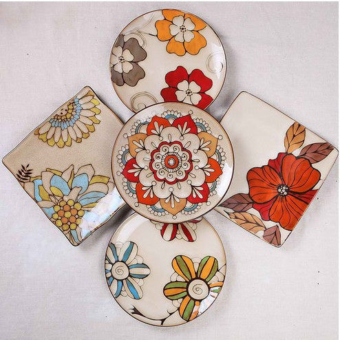 Hand-Painted Flower Style Retro Ceramic Plate