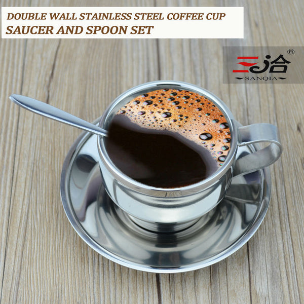 Stainless Steel Coffee Cup Saucer and Spoon Sset